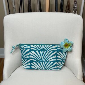 Queen Alaffia Blue & White Batik Printed Zip Makeup Bag